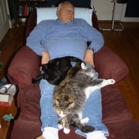 Bill Hamby with Merlin, Sassy, and Lester